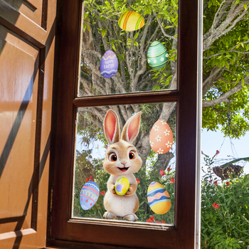 DJ7575 Ηλεκτροστατικό αυτοκόλλητο με αυγό λαγουδάκι του Πάσχα, διακόσμηση παραθύρου, αυτοκόλλητο διπλής όψης με οπτικό γυαλί