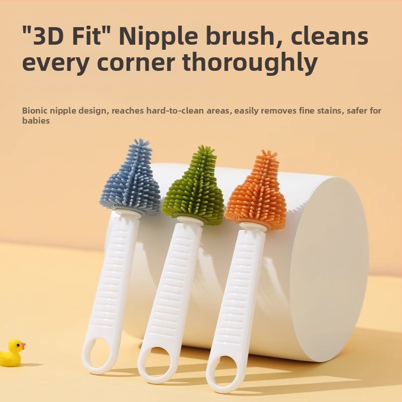 Детска силиконова четка за шишета, бебешка четка за зърна, четка за всмукателна тръба, въртяща се четка за шишета, четка за почистване
