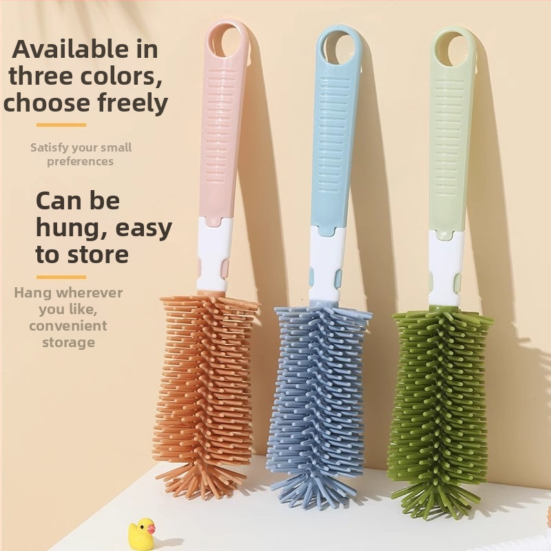 Детска силиконова четка за шишета, бебешка четка за зърна, четка за всмукателна тръба, въртяща се четка за шишета, четка за почистване