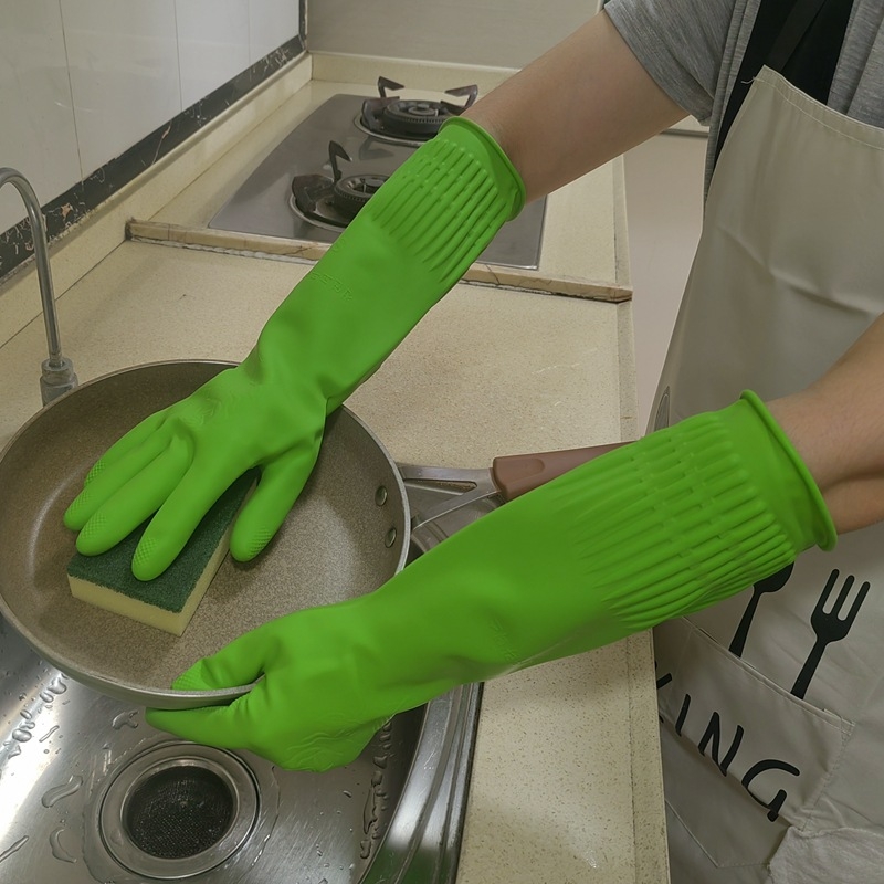 38 cm prailgintos guminės pirštinės namų ruošos darbams, indų plovimui virtuvėje, patvarios moteriškos sutankintos latekso pirštinės, atsparios vandeniui, neslystančios, valomos skalbimo mašinos