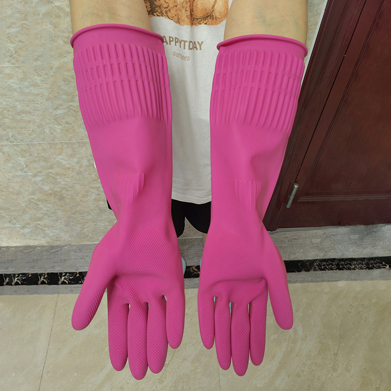 38 cm prailgintos guminės pirštinės namų ruošos darbams, indų plovimui virtuvėje, patvarios moteriškos sutankintos latekso pirštinės, atsparios vandeniui, neslystančios, valomos skalbimo mašinos