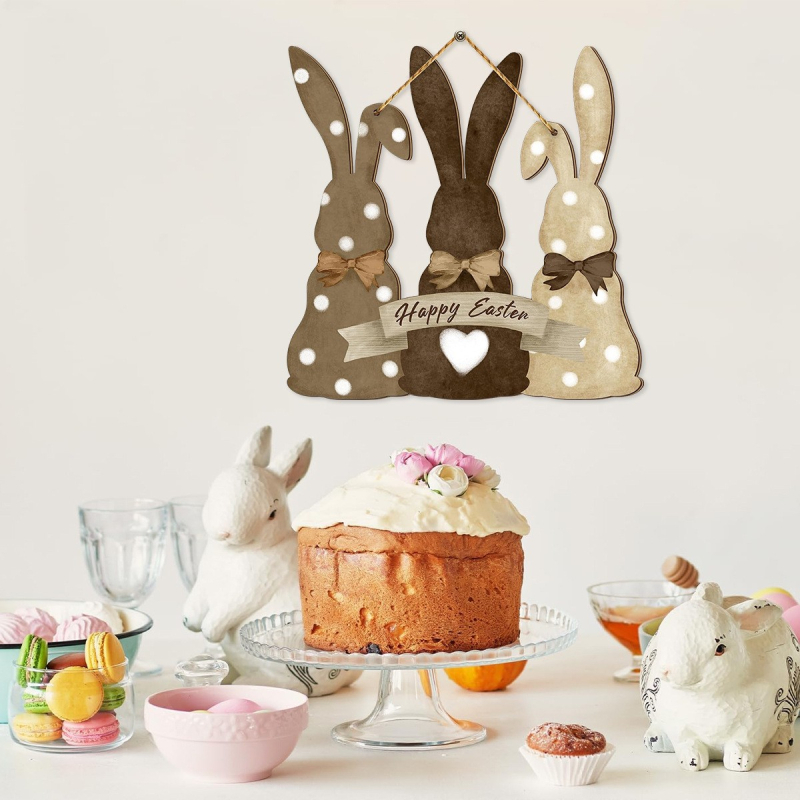 „Crossborder Temu Home Decor“ velykinis taškuotas triušio medinis ženklas, kūrybinga dekoratyvinė lentelė, buksmedžio amatai