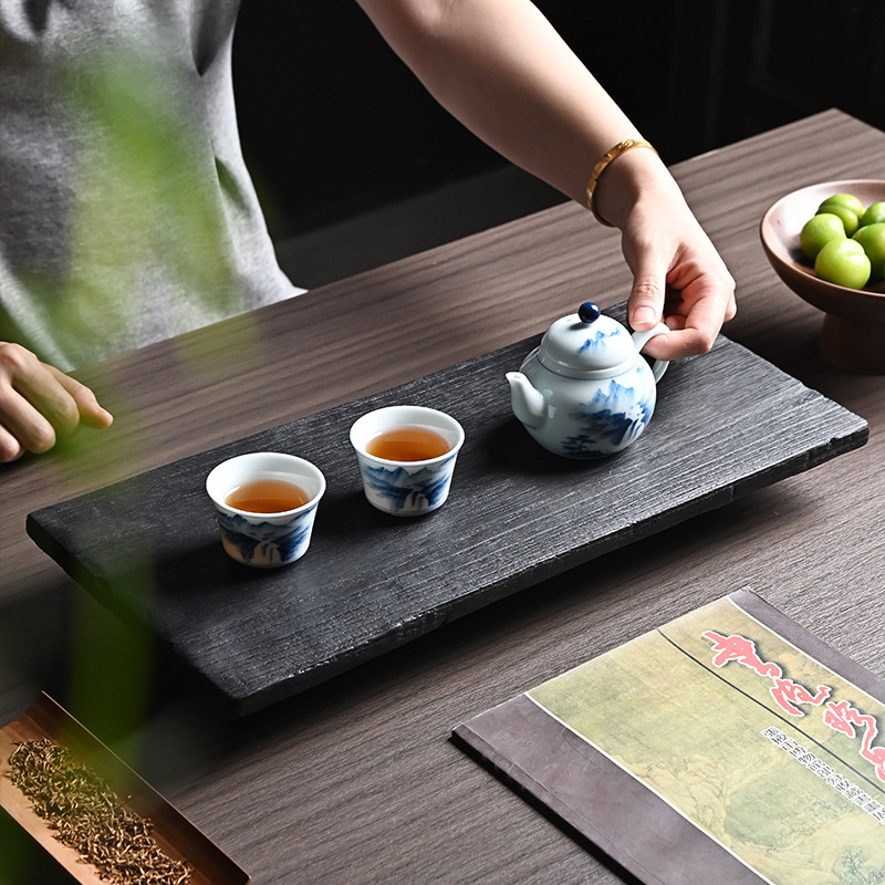 Karbonizuoto medžio arbatos staliukas, sausas burbulinis padėklas, japoniško stiliaus, kvailo stiliaus, vintažinis padėklas, buitinės arbatos ceremonijos aksesuarai, viso kvadrato formos arbatos padėklas