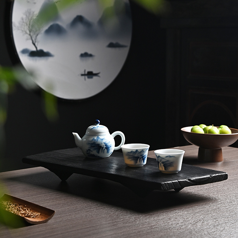 Karbonizuoto medžio arbatos staliukas, sausas burbulinis padėklas, japoniško stiliaus, kvailo stiliaus, vintažinis padėklas, buitinės arbatos ceremonijos aksesuarai, viso kvadrato formos arbatos padėklas