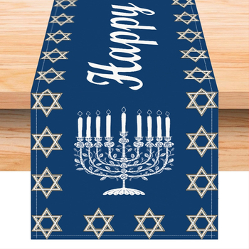 Nauja mėlyna Chanukos staltiesė, žvakių šviesos festivalis, balta kanapių stalo dekoratyvinė staltiesė, tarpvalstybinė virtuvės restorano staltiesė, arbatos vėliavėlė