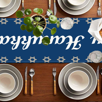 Nauja mėlyna Chanukos staltiesė, žvakių šviesos festivalis, balta kanapių stalo dekoratyvinė staltiesė, tarpvalstybinė virtuvės restorano staltiesė, arbatos vėliavėlė