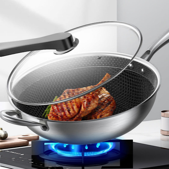 Nauja korio neprideganti nerūdijančio plieno keptuvė, buitinė keptuvė, universali viryklė, keptuvė, didmeninė prekyba