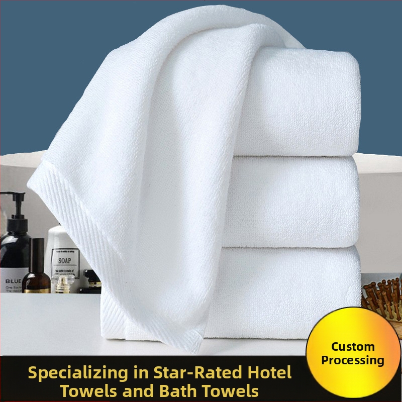 Penkių žvaigždučių viešbučio vonios rankšluostis, medvilninis baltas rankšluostis, didmeninė prekyba sutirštintu grožio salono viešbučio, apgyvendinimo karštųjų versmių vonioje, išsiuvinėtu logotipu
