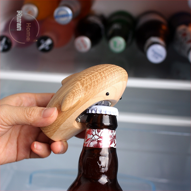 Ryklio butelių atidarytuvas, kūrybinga dovana, smagus butelių atidarytuvas, buitinis medinis alaus butelių atidarytuvas, asmeninis nešiojamas butelių atidarytuvas