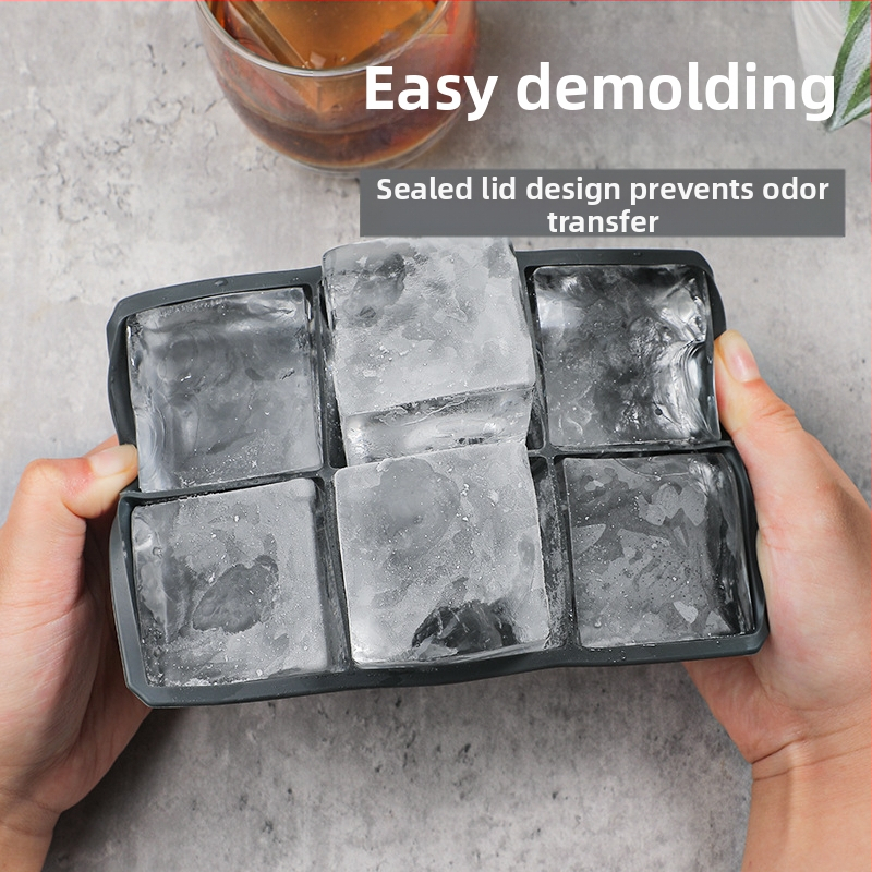 Forma na ľad Fcm, mäkká silikónová, 6-mriežková, štvorcová forma na ľad s vekom, odolná voči zápachu, 5 cm silikónová forma na výrobu ľadu