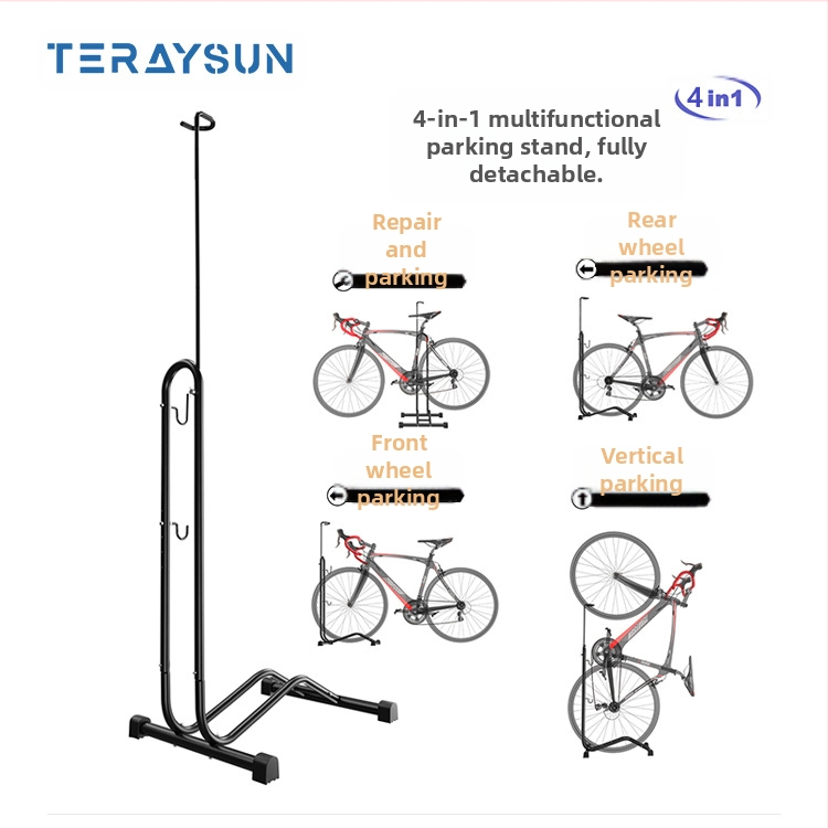 Daugiafunkcis dviračių parkavimo stovas, trijų viename, L tipo, įjungiamas vertikalus kalnų dviračių parkavimo stovas, ekrano stovas remontui