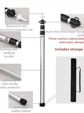 Välisse kasutatav teleskoop-alumiiniumisulamist varikatusepost, 2,3–3 m, reguleeritav 3-osaline telgi ukse pikendusklamber, kaasaskantav tugivarras