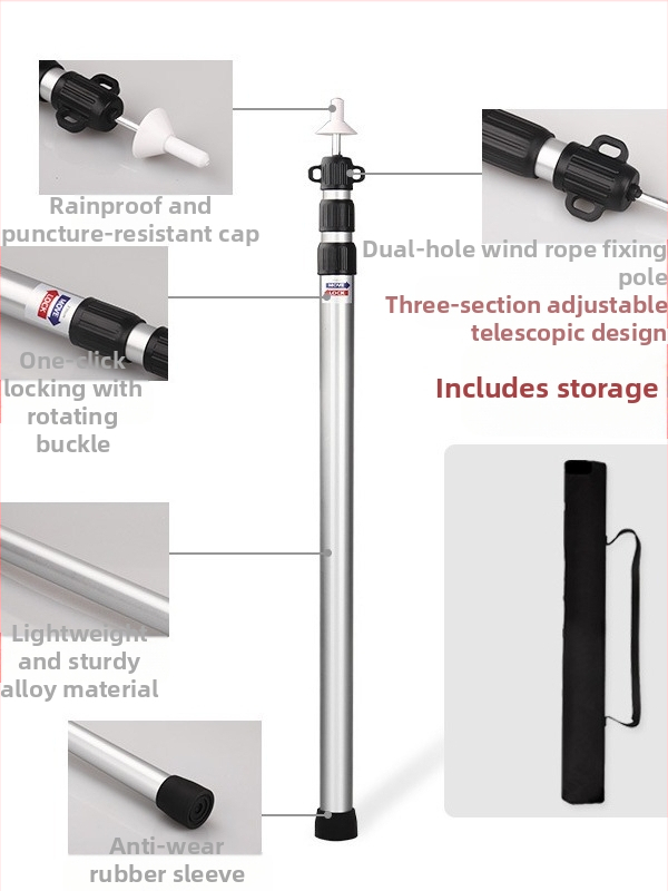 Външен телескопичен стълб за навес от алуминиева сплав 2,3 м-3 м, регулируем 3-секционен удължител за врата на палатка, преносима подпора