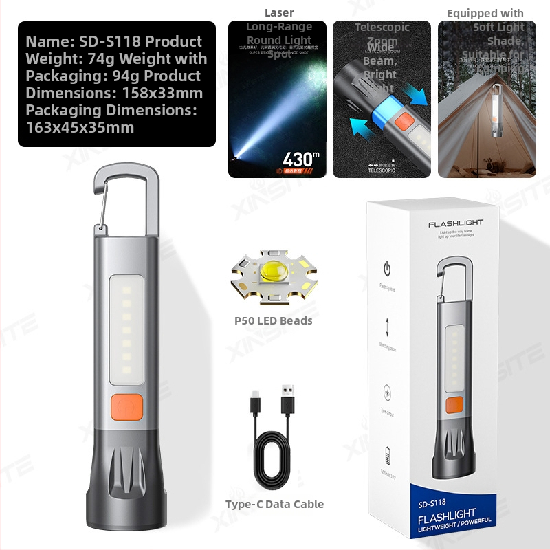 Stiprus žibintuvėlis, daugiafunkcis įkraunamas, namams, stovyklavimui, patvarus, lauko, itin ryškus, mini, didelio nuotolio nešiojamas žibintuvėlis