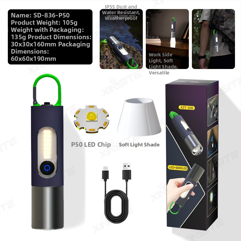 Stiprus žibintuvėlis, daugiafunkcis įkraunamas, namams, stovyklavimui, patvarus, lauko, itin ryškus, mini, didelio nuotolio nešiojamas žibintuvėlis