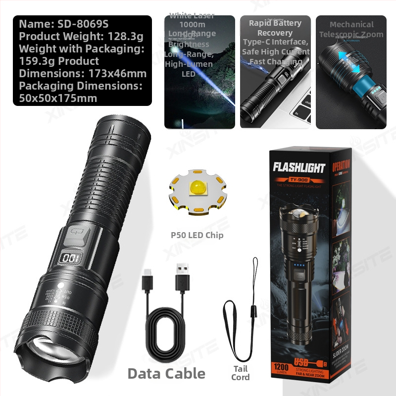 Stiprus žibintuvėlis, daugiafunkcis įkraunamas, namams, stovyklavimui, patvarus, lauko, itin ryškus, mini, didelio nuotolio nešiojamas žibintuvėlis