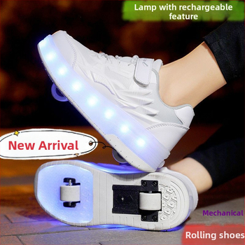 Παιδικά παπούτσια Heloo με μονό και διπλό τροχαλία και φώτα, επαναφορτιζόμενα παπούτσια παραμόρφωσης, με κρυφό κουμπί, mecha παπούτσια
