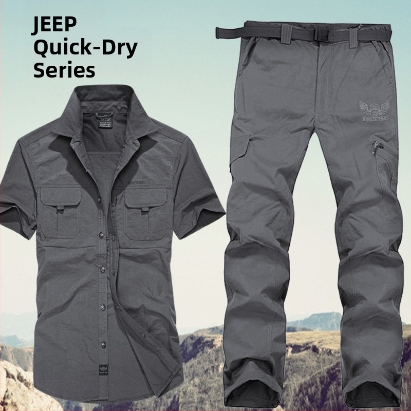 Колан за летни бързосъхнещи дрехи, комплект панталони, мъжки тънък костюм за планинарство на открито, голям размер, работно облекло 1025