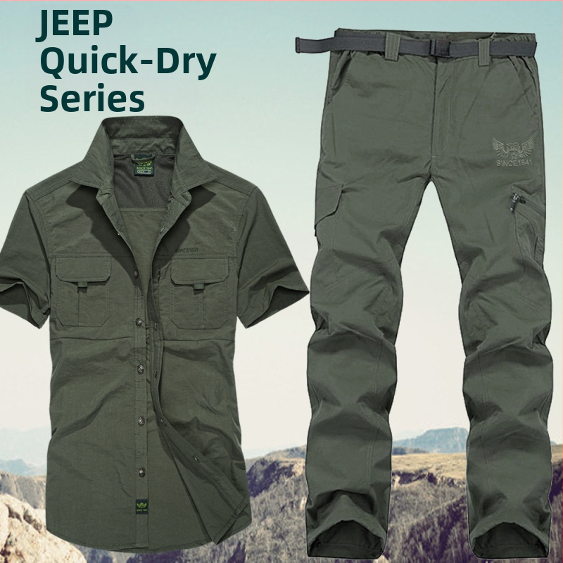 Колан за летни бързосъхнещи дрехи, комплект панталони, мъжки тънък костюм за планинарство на открито, голям размер, работно облекло 1025
