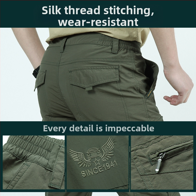 Колан за летни бързосъхнещи дрехи, комплект панталони, мъжки тънък костюм за планинарство на открито, голям размер, работно облекло 1025