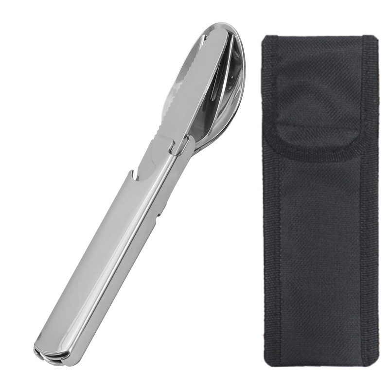 Rozsdamentes acél kés, villa és kanál Amazon határokon átnyúló ellátás kültéri asztali kés, villa és kanál három az egyben hordozható kés, villa és kanál