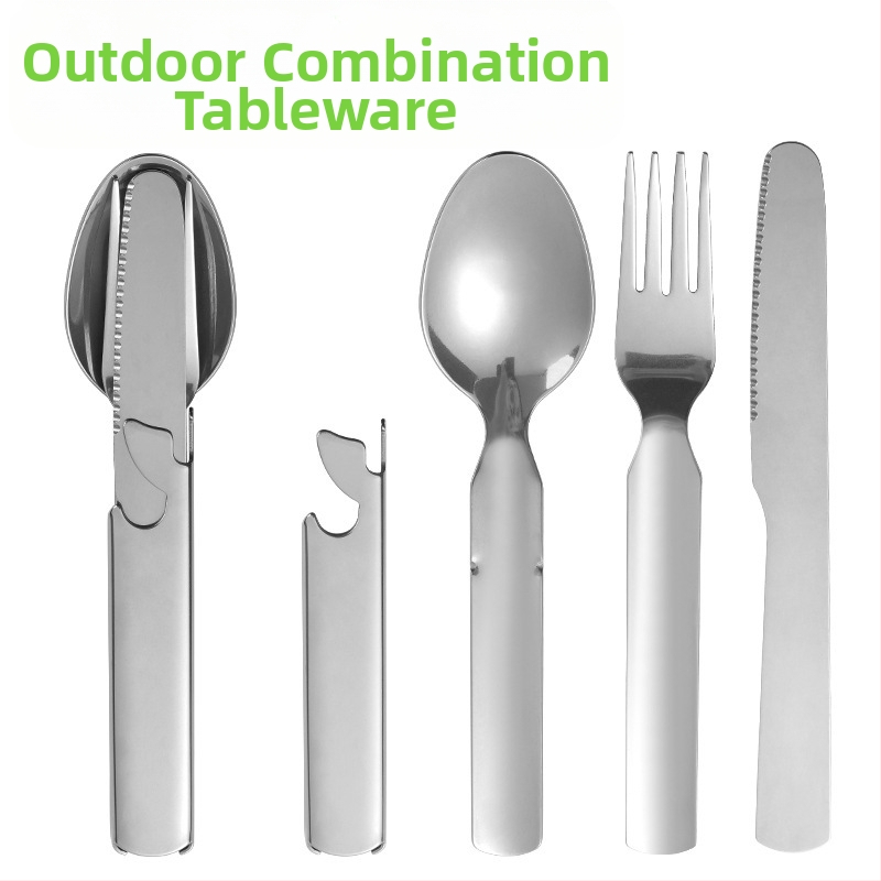 Nôž, vidlička a lyžica z nehrdzavejúcej ocele, cezhraničný dodávka Amazonu, vonkajší riad, nôž, vidlička a lyžica, prenosný nôž, vidlička a lyžica tri v jednom