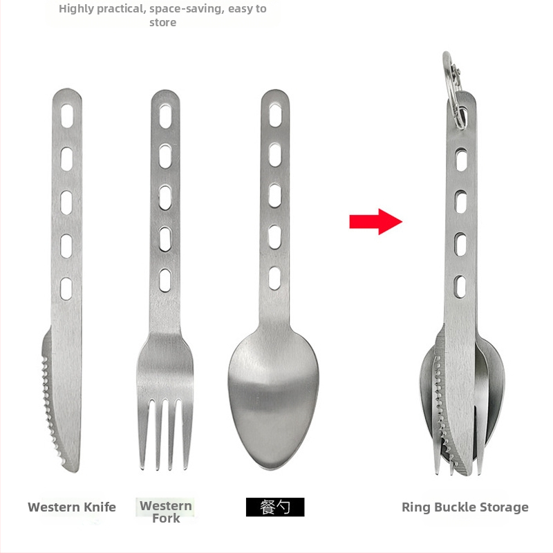 Nôž, vidlička a lyžica z nehrdzavejúcej ocele, cezhraničný dodávka Amazonu, vonkajší riad, nôž, vidlička a lyžica, prenosný nôž, vidlička a lyžica tri v jednom