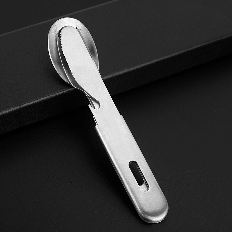 Rozsdamentes acél kés, villa és kanál Amazon határokon átnyúló ellátás kültéri asztali kés, villa és kanál három az egyben hordozható kés, villa és kanál