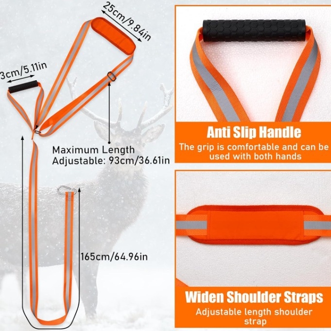 Patvarus šviesą atspindintis juostinis elnių pavadėlis, medžioklės įranga, elnių vilkimo virvės pavadėlis, elnių medžioklės reikmenys su neslystančia rankena