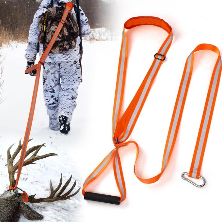Patvarus šviesą atspindintis juostinis elnių pavadėlis, medžioklės įranga, elnių vilkimo virvės pavadėlis, elnių medžioklės reikmenys su neslystančia rankena