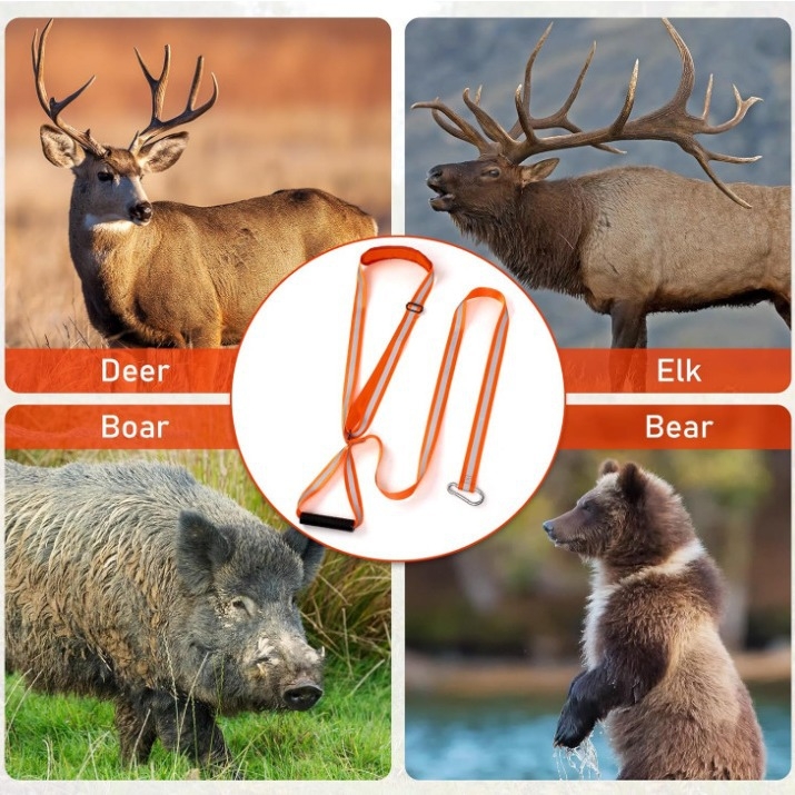 Patvarus šviesą atspindintis juostinis elnių pavadėlis, medžioklės įranga, elnių vilkimo virvės pavadėlis, elnių medžioklės reikmenys su neslystančia rankena
