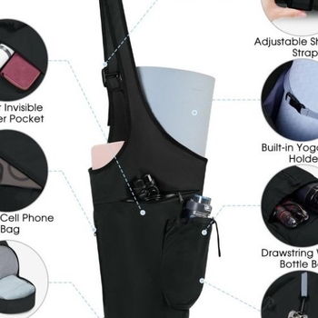 Jauna jogas soma ar lielu atvērumu, gara rokassoma, jogas paklājiņa kronšteina soma ar ūdensnecaurlaidīgu mitro kabatu un aukliņas formas ūdens pudeles maisiņu