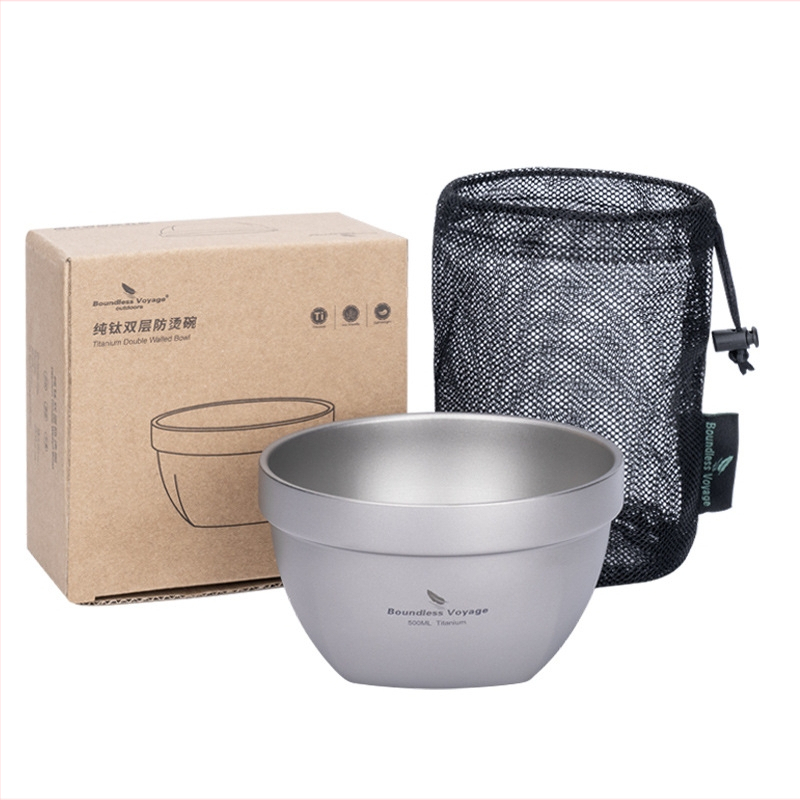 Biwei puhtast titaanist kahekihiline kauss, õues kasutamiseks mõeldud telkimis- ja piknikukauss, riisikauss, köögiviljakauss, supikauss, salahikauss, ülikerge kiirnuudlikauss