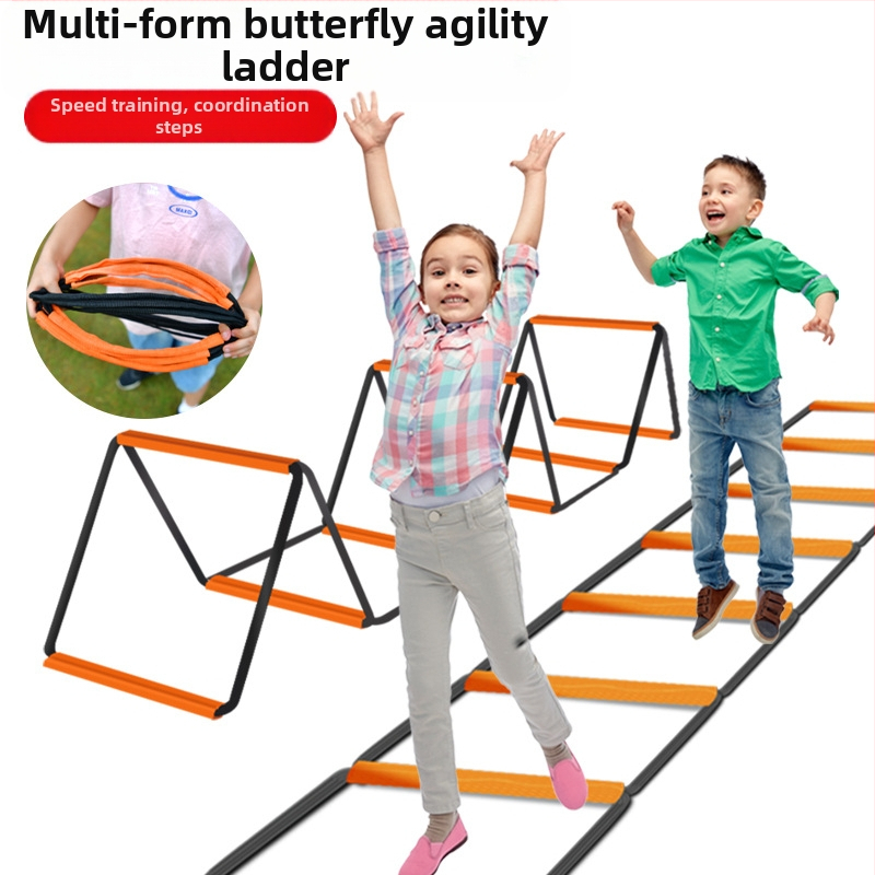 Daugiafunkcinės drugelio lavinimo kopėčios, šuolių su virvėmis įranga, vaikų krepšinio, fizinio futbolo, tempo lavinimo, virvių kopėčios
