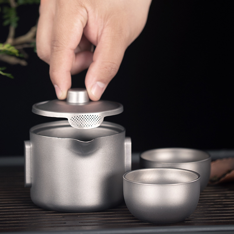 Lauko gryno titano arbatinukas Dvigubas titano greitojo puodelio kempingo kelioninis arbatos rinkinys Nešiojamas lengvas Kung Fu arbatos arbatinukas
