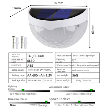 „Amazon“ saulės energija varomas LED sieninis šviestuvas, pusapvalis sodo atmosferos šviestuvas, baseino tvoros šviestuvas, saulės energija varomas sodo šviestuvas
