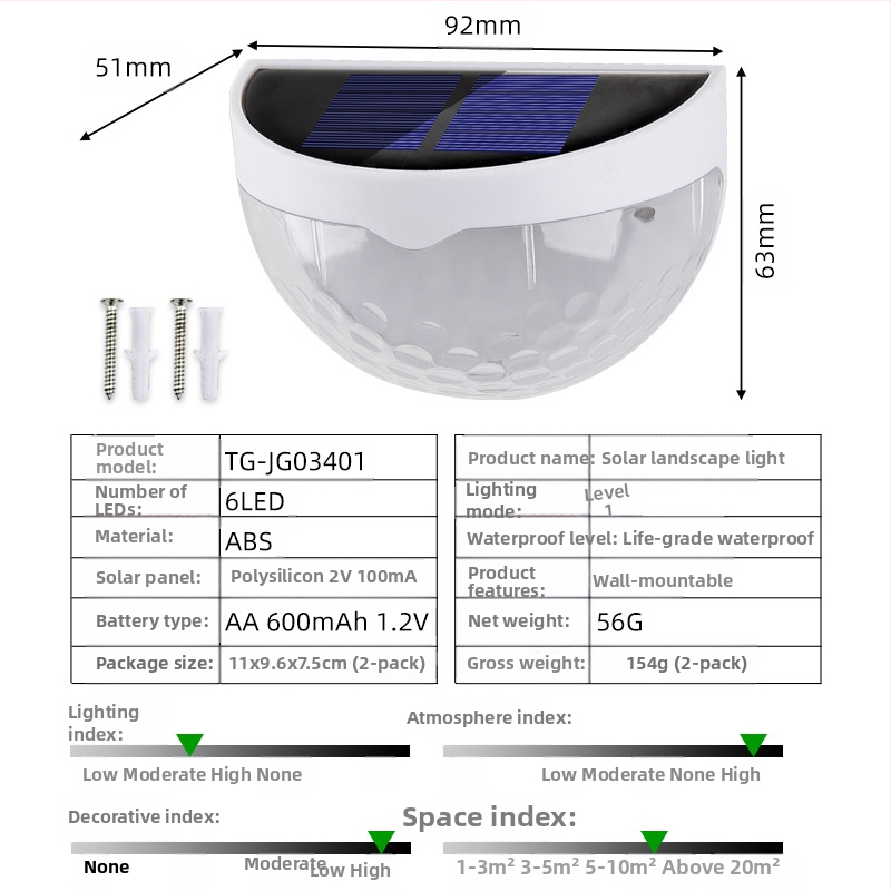 Amazon Соларна светлина Led стенна лампа Полукръгла градинска атмосферна светлина Светлина за ограда на басейн Соларна градинска светлина