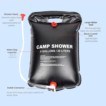 Välistingimustes kasutatav päikeseenergia veekott telkimiseks kaasaskantav vann kuumaveekott reisilaagrisse suure mahutavusega kokkupandav veekott