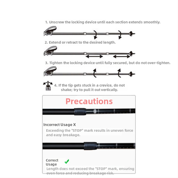 Alpinizmo personalo lazda iš anglies pluošto teleskopinės sulankstomos lazdos, profesionali lauko žygių kalnų laipiojimo įranga, neslystanti ramentė