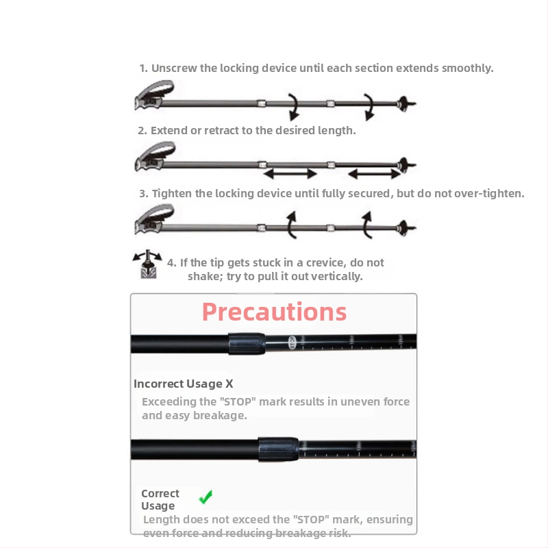 Планински бастун, телескопичен сгъваем бастун, професионален туризъм на открито, оборудване за катерене, противоплъзгаща патерица