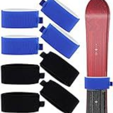 Snieglenčių dirželiai, skirti snieglentėms, fiksuoti dirželiai rogėms, daugiaspalviai (nebūtina), su lipniomis juostelėmis, paruošti pardavimui