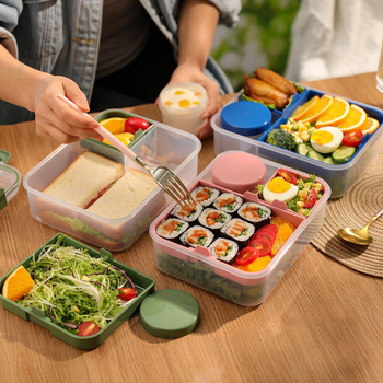 Μεγάλο δοχείο μεσημεριανού γεύματος διπλού διαμερίσματος μπορεί να τοποθετηθεί στο φούρνο μικροκυμάτων, σε κουτί μεσημεριανού γεύματος για φοιτητές, σε κουτί μεσημεριανού γεύματος για ενήλικες, σε κουτί φρέσκιας διατήρησης