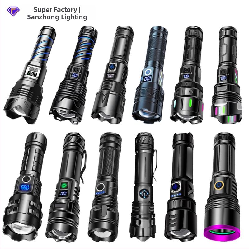 Piiriüleselt müüdavad alumiiniumisulamist taskulampide tootjad hulgimüügis multifunktsionaalne suure luumeniga laadiv välistingimustes kasutatav tugeva valgusega LED-taskulamp