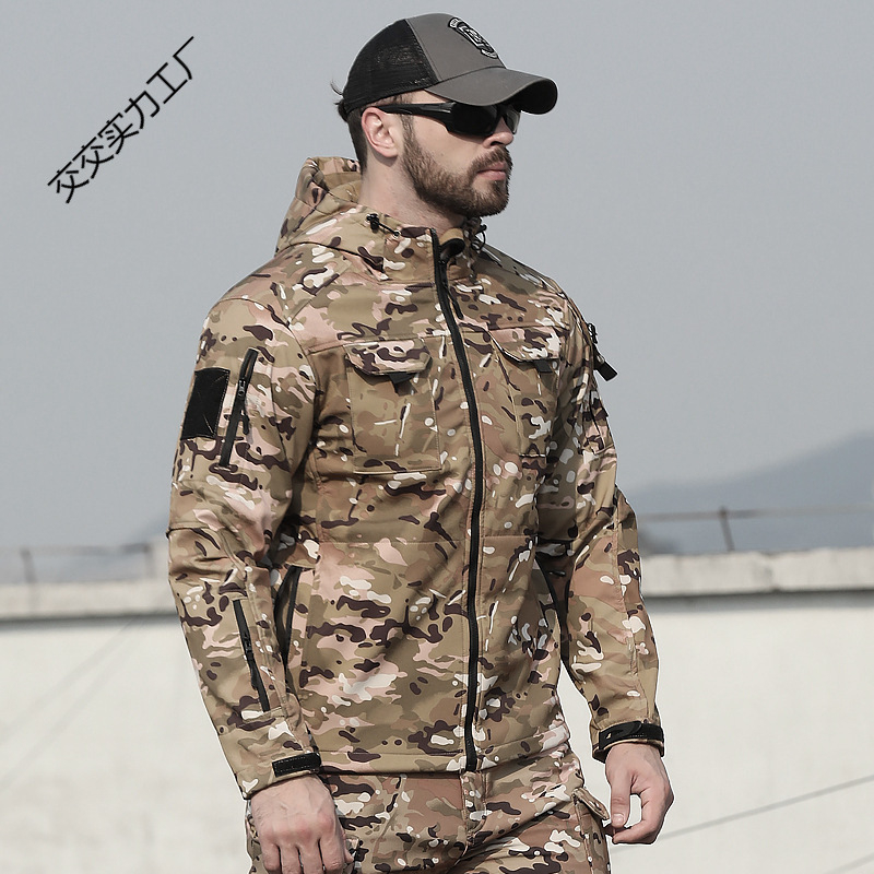 Scarabs Outdoor Tactical Soft Shell jaka Vīriešu rudens un ziemas daudzfunkcionāls kamuflāžas kostīms ar vilnas oderi Sabiezināts Silts
