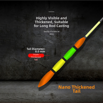 Didelės raiškos, ryškus, akį traukiantis nano plūduras, ryškus trumparegystės efektas, uodegos formos plūduras, karpių žvejybai, didelio jautrumo, didelių žuvų plūduras, plaukiojimui, slidus žuvų plūduras.