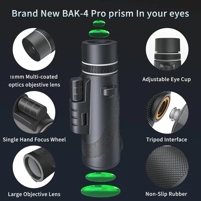 10x 42 монокулярен телескоп за приемане на мобилен телефон за правене на снимки, професионален високомощен мини спектакъл с нощно виждане с висока разделителна способност за открито през граница