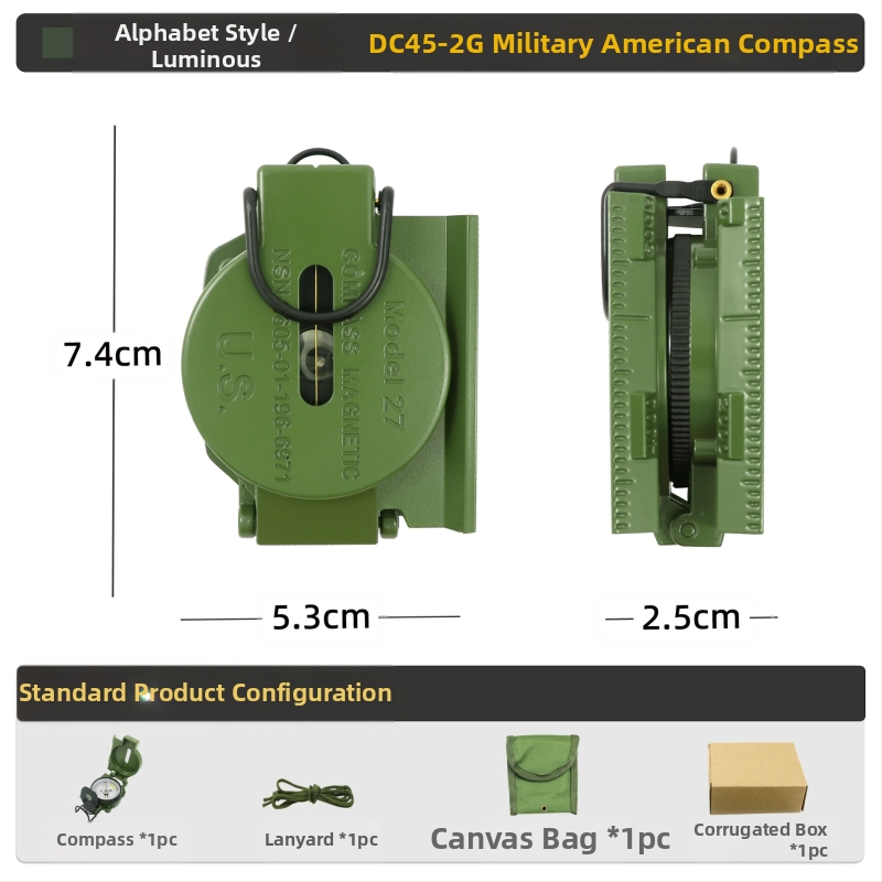 Välistingimustes kasutatav multifunktsionaalne kompass telkimiseks, maastikul kasutamiseks, põhjapoolse geoloogia kompass, Ameerika sõduri lahinguvarustus, metall