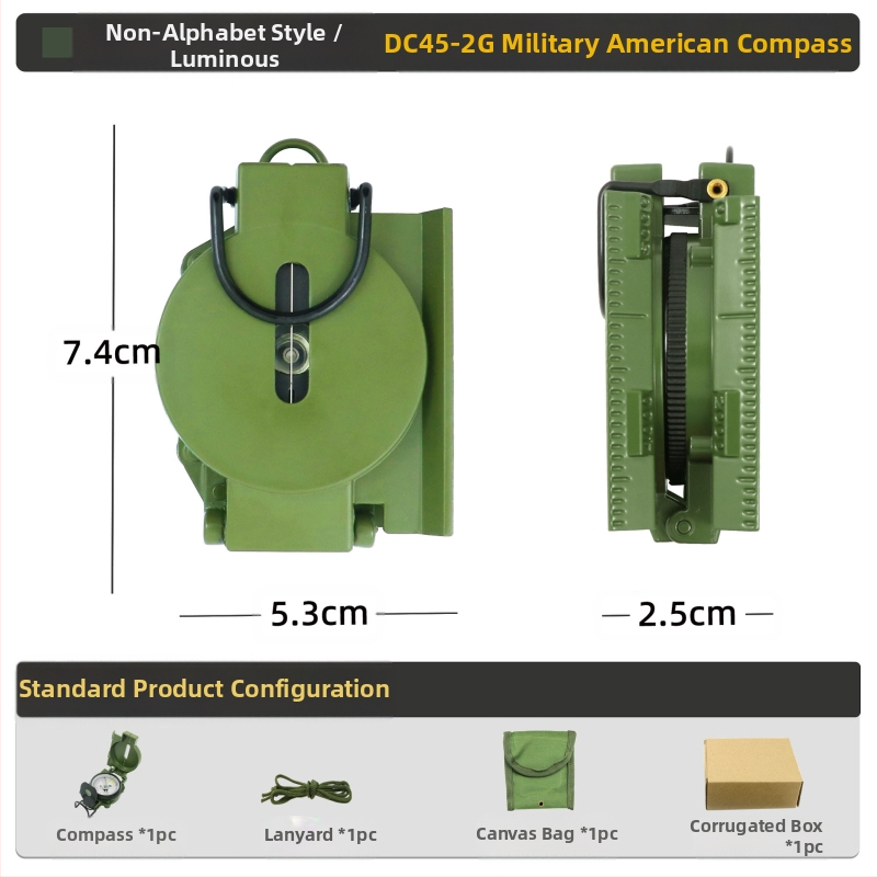 Välistingimustes kasutatav multifunktsionaalne kompass telkimiseks, maastikul kasutamiseks, põhjapoolse geoloogia kompass, Ameerika sõduri lahinguvarustus, metall