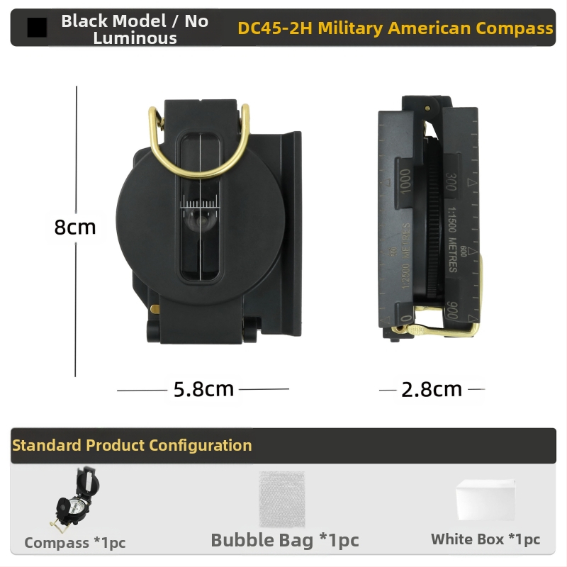 Välistingimustes kasutatav multifunktsionaalne kompass telkimiseks, maastikul kasutamiseks, põhjapoolse geoloogia kompass, Ameerika sõduri lahinguvarustus, metall