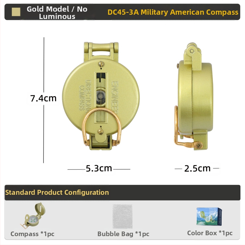 Välistingimustes kasutatav multifunktsionaalne kompass telkimiseks, maastikul kasutamiseks, põhjapoolse geoloogia kompass, Ameerika sõduri lahinguvarustus, metall